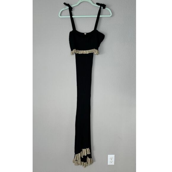 FREE PEOPLE Womens Size XS Black Gold Off the Shoulder Ribbed Sweater Midi Dress - Picture 1 of 10